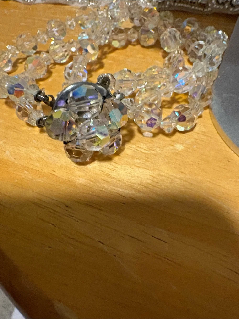 Crystal Bead Stretch Bracelet - Clear Aurora Borealis